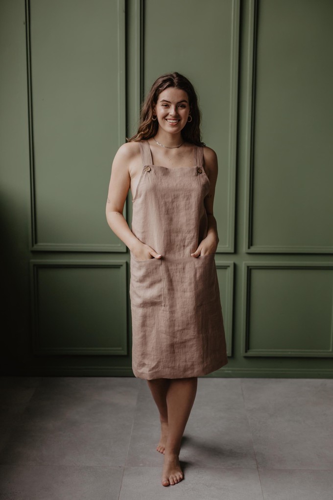 Linen apron dress JADE L Rosy Brown from AmourLinen