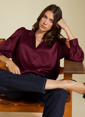 Evelyn Satin Frill Neck Blouse from Baukjen