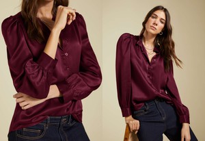 Evelyn Satin Frill Neck Blouse from Baukjen