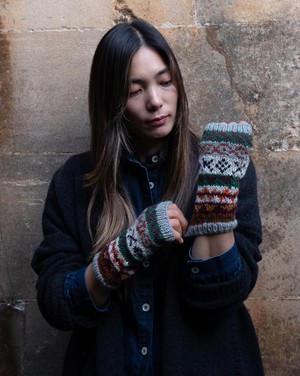 Fair Isle Fingerless Knitted Mittens from BIBICO