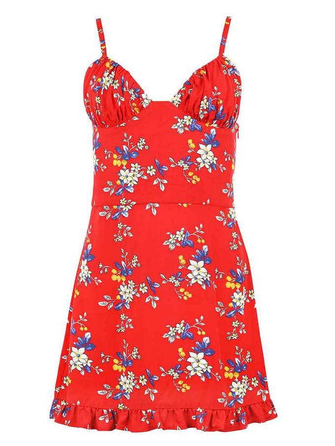 Flower Power Mini Dress, Upcycled Viscose, in Red Flower Print from blondegonerogue