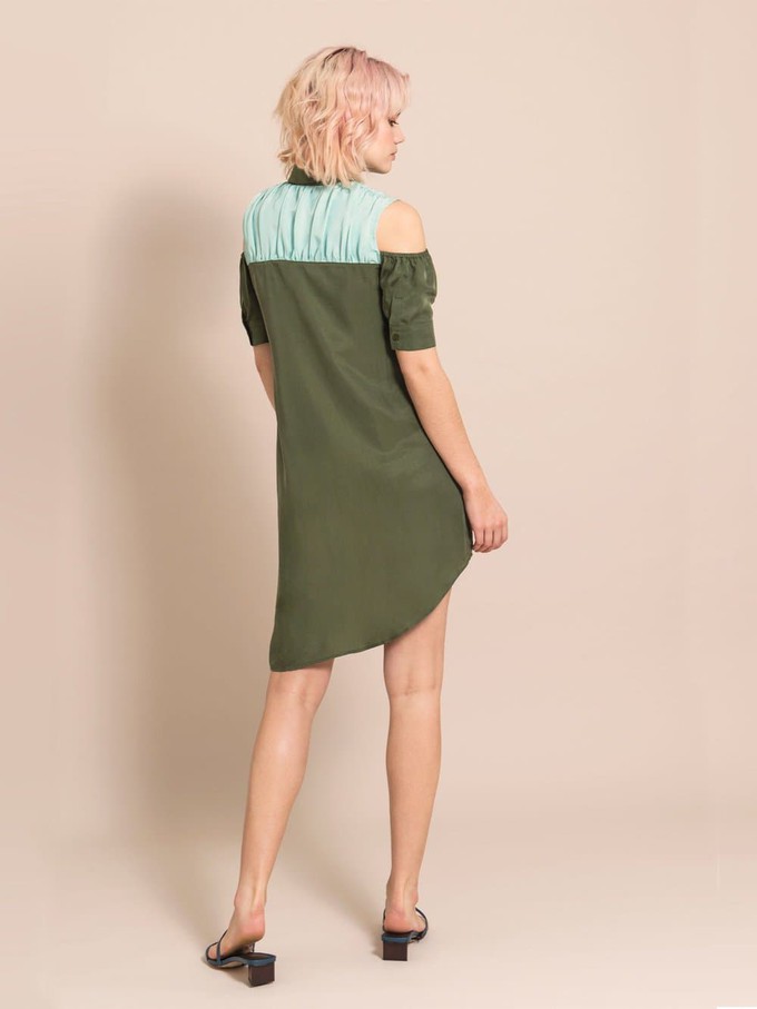 Airy Shirt Dress, Cupro, in Green & Light Blue from blondegonerogue