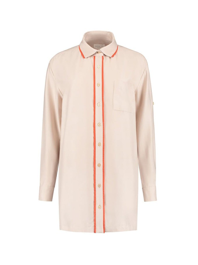 Contrast Line Oversized Shirt, Viscose, in Beige & Orange from blondegonerogue