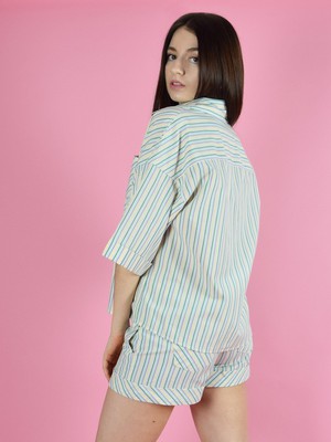 Ocean Drive Boxy Shirt, Upcycled Cotton, in Colourful Stripes from blondegonerogue