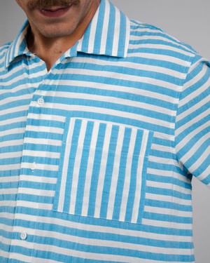 Gestreifter Short Sleeve Baumwolle Shirt Blau from Brava Fabrics