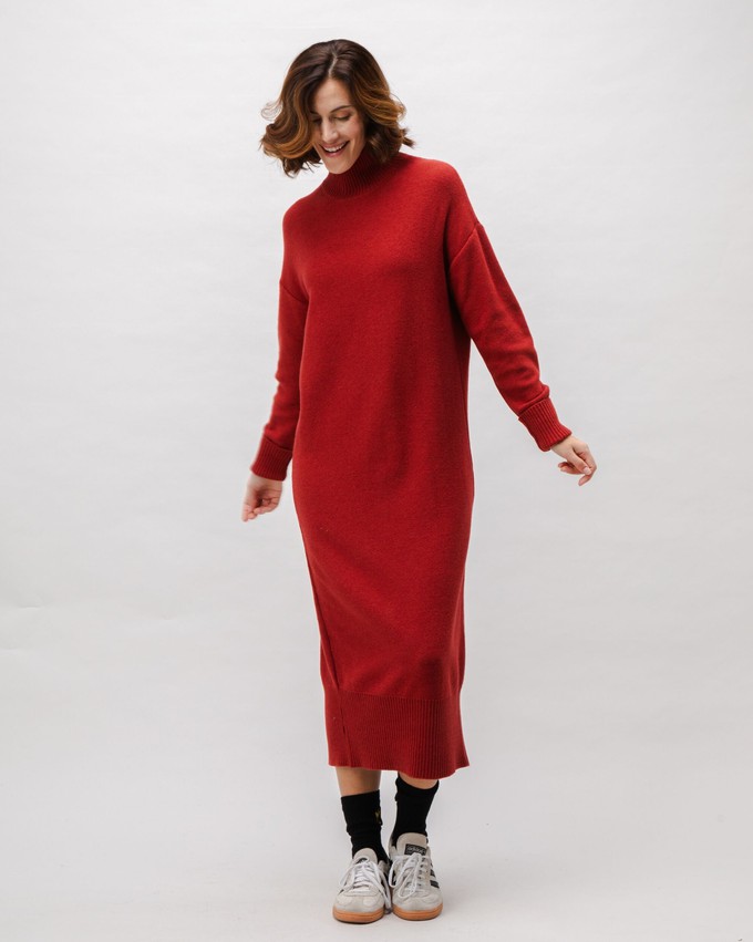 Long Knitted Wool Cashmere Dress Red Clay from Brava Fabrics