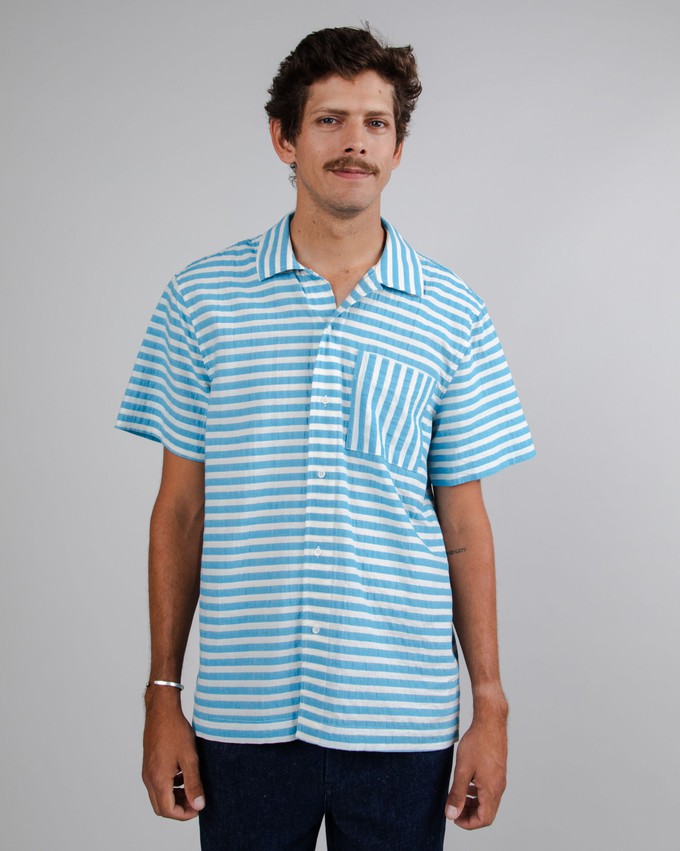 Gestreifter Short Sleeve Baumwolle Shirt Blau from Brava Fabrics