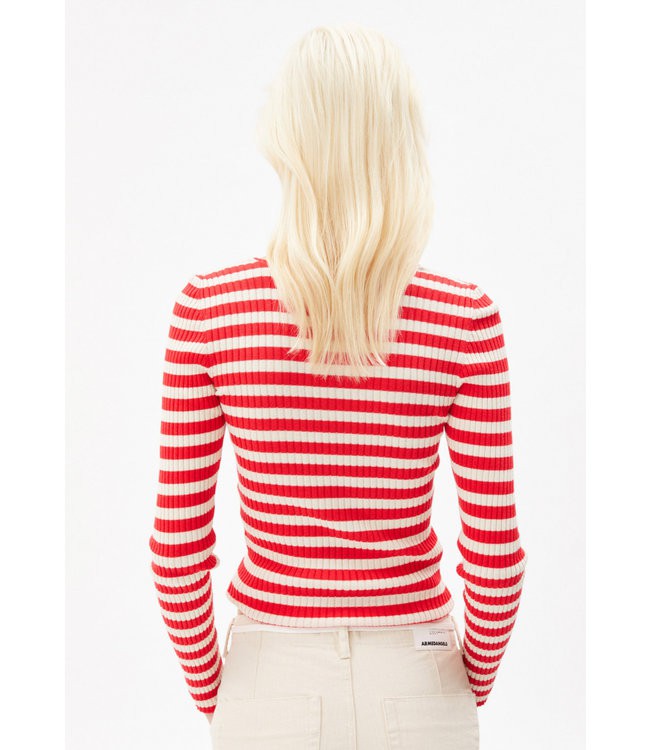 ARMEDANGELS •• ALAANI CREWNECK STRIPED | dark poppy-oatmilk from De Groene Knoop