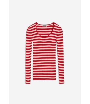 ARMEDANGELS •• ALAANI CREWNECK STRIPED | dark poppy-oatmilk from De Groene Knoop