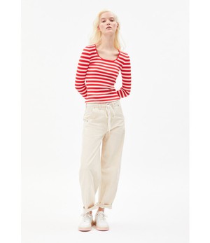 ARMEDANGELS •• ALAANI CREWNECK STRIPED | dark poppy-oatmilk from De Groene Knoop