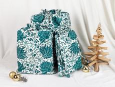 Gift Bag Set of 3 - Emerald Green Forest Block Print via FabRap