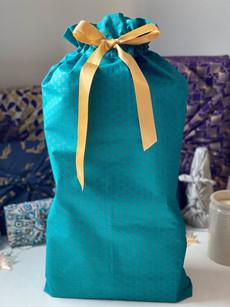 Gift Bag - Jade Green with Bronze Geometric Stars via FabRap