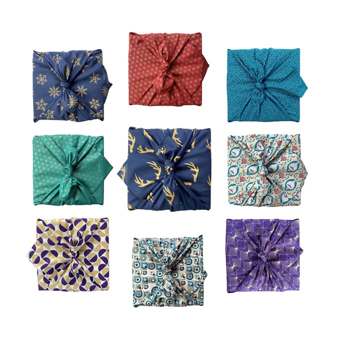 Fabric Gift Wrap Furoshiki Cloth - Christmas 9 Piece Multi-style Single Sided from FabRap