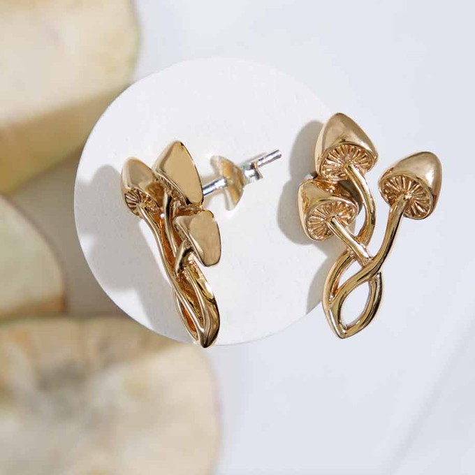 Silver earrings with bronze mushrooms from Fairy Positron