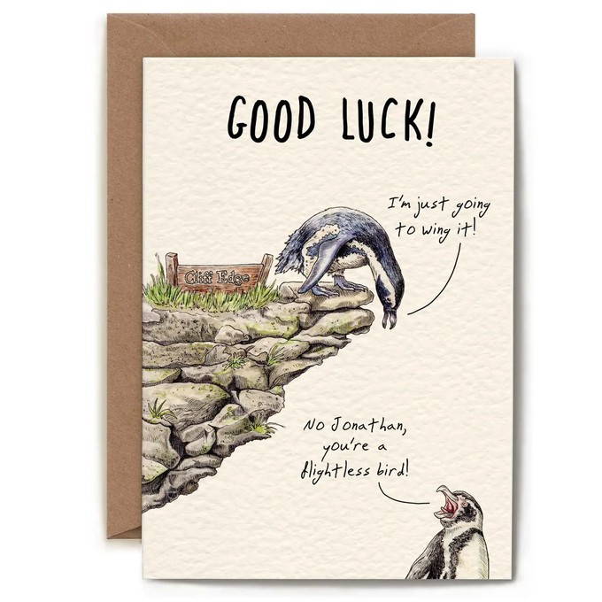 Greeting card penguin "Good Luck" from Fairy Positron