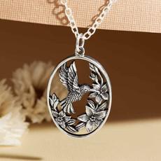 Silver necklace flowers with hummingbird via Fairy Positron