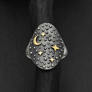 Silver ring Night Sky with bronze moon and stars from Fairy Positron