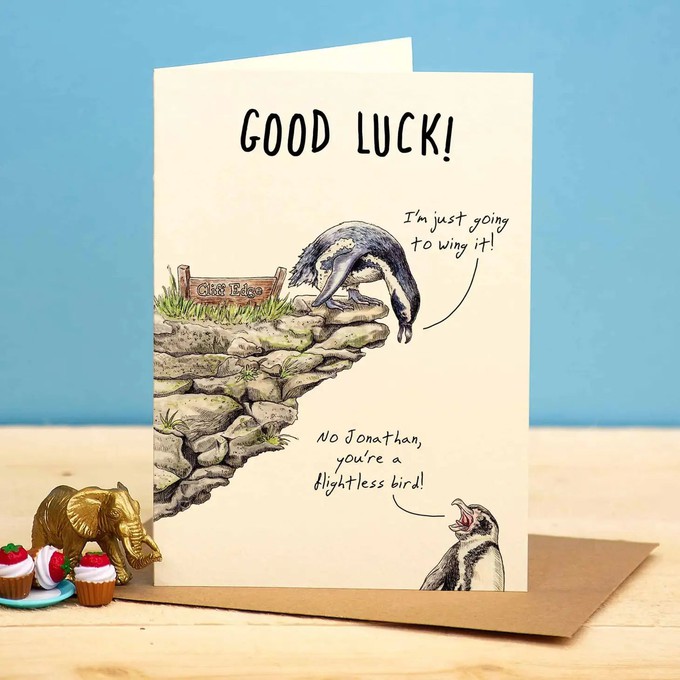 Greeting card penguin "Good Luck" from Fairy Positron