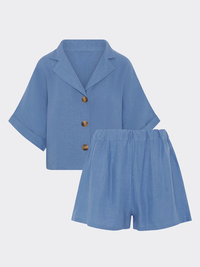 Cornflower Blue Linen Shorts and Shirt Set from Fanfare Label