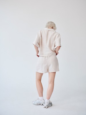 Ethically Made Beige Linen Lounge Co-ord Short Set from Fanfare Label