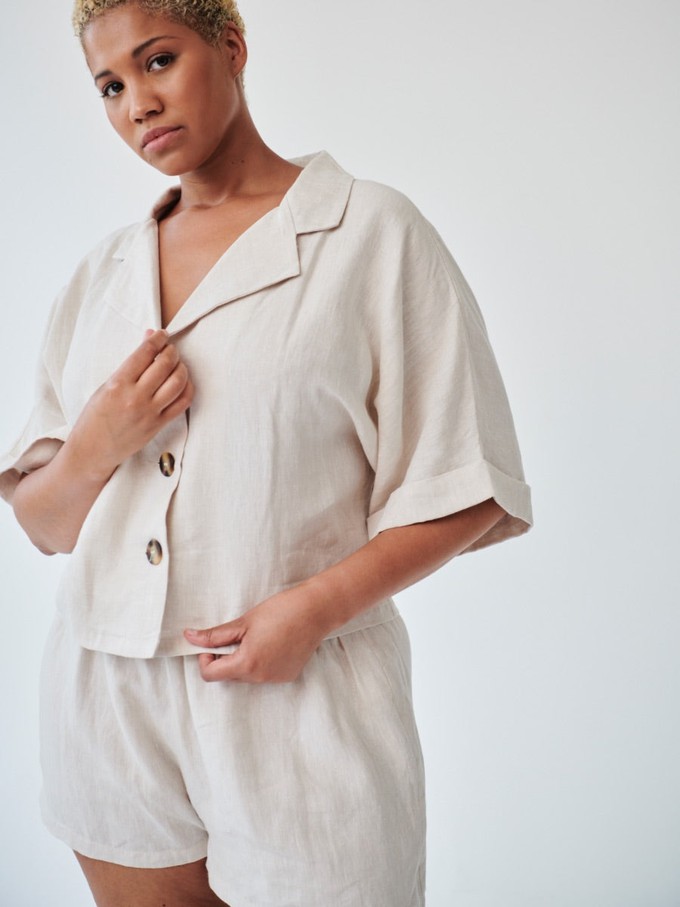 Ethically Made Beige Linen Lounge Co-ord Short Set from Fanfare Label