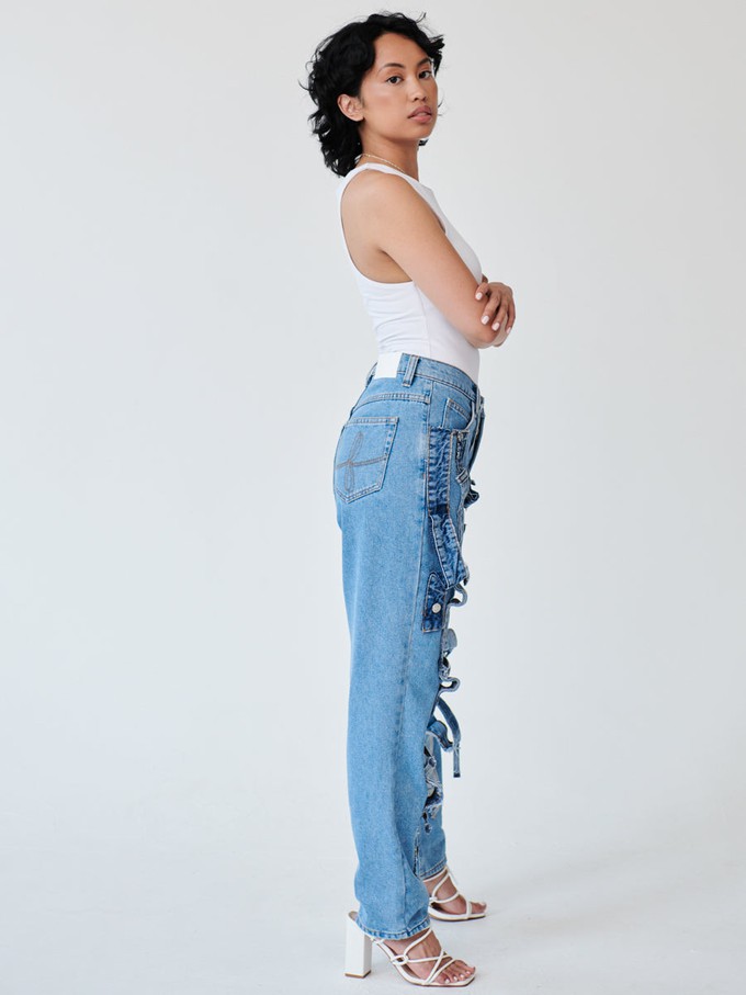 High Waisted Organic Denim Trimmed Jeans from Fanfare Label