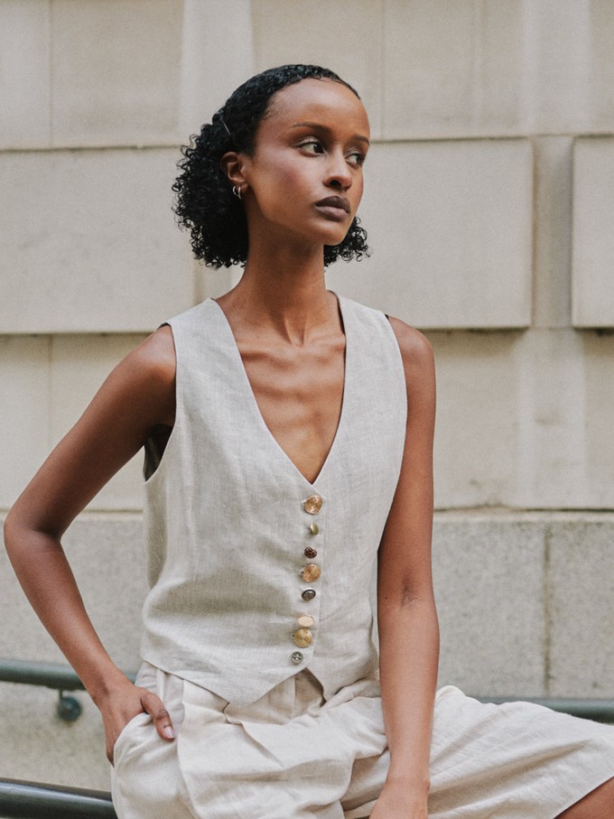 Daphne Linen Waistcoat in Beige from Fanfare Label