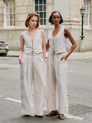 Celeste Floral Linen Trousers in Beige from Fanfare Label