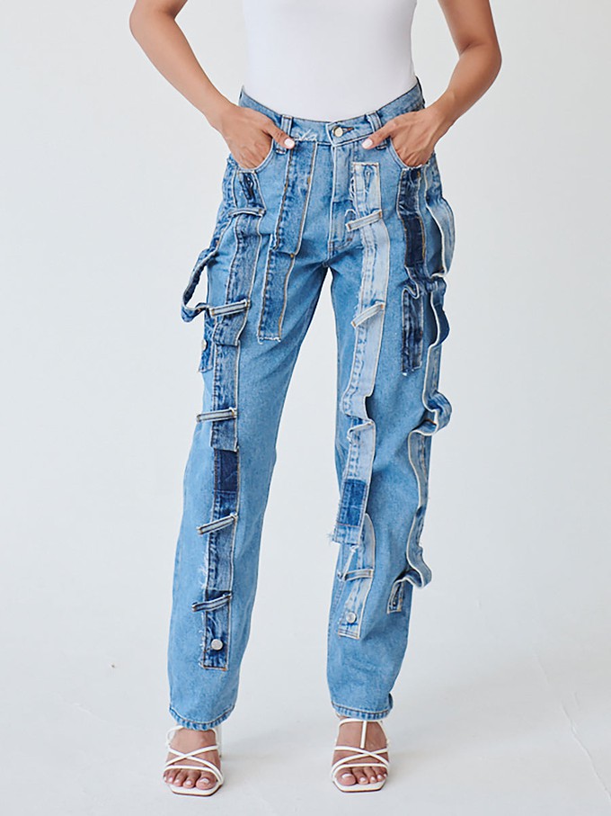 High Waisted Organic Denim Trimmed Jeans from Fanfare Label