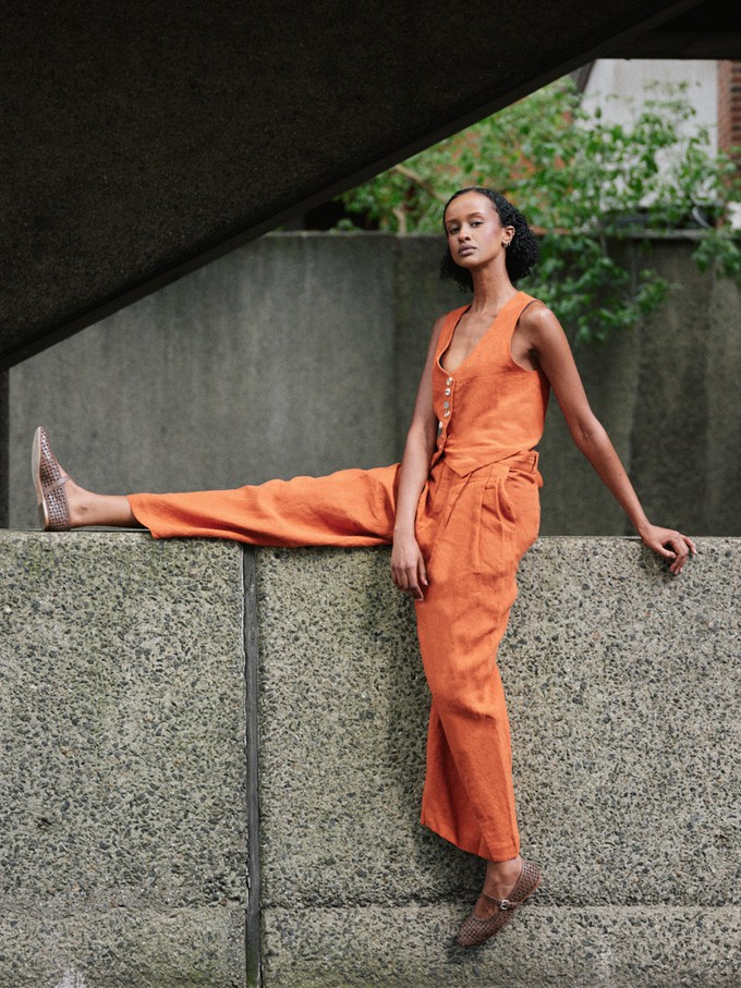 Daphne Linen Waistcoat in Orange from Fanfare Label