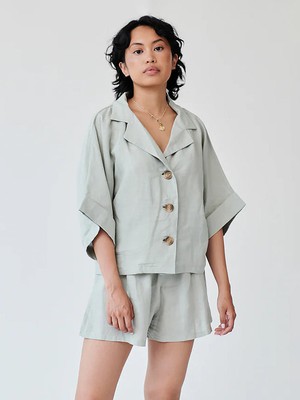 Mint Green Linen Lounge Co-ord Short Set - Size 10 from Fanfare Label