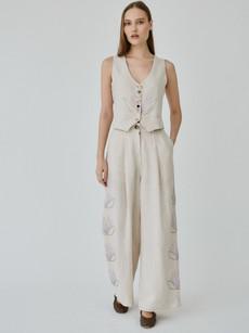 Celeste Floral Linen Trousers in Beige via Fanfare Label