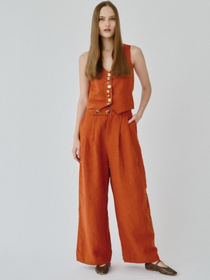 Daphne Linen Waistcoat in Orange from Fanfare Label