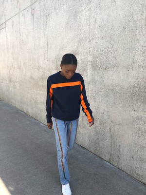 Oversized Navy Jumper With Orange Stripe from Fanfare Label