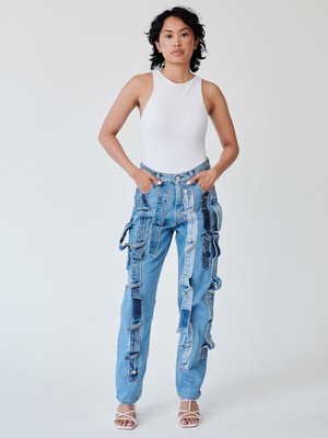 High Waisted Organic Denim Trimmed Jeans from Fanfare Label