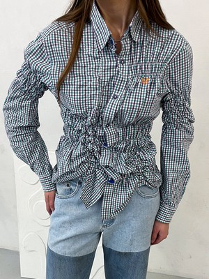 Tia Upcycled Check Shirt in Black from Fanfare Label