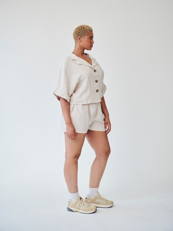 Ethically Made Beige Linen Lounge Co-ord Short Set from Fanfare Label