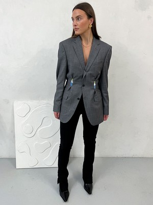 Una Embroidery Upcycled Grey Blazer from Fanfare Label