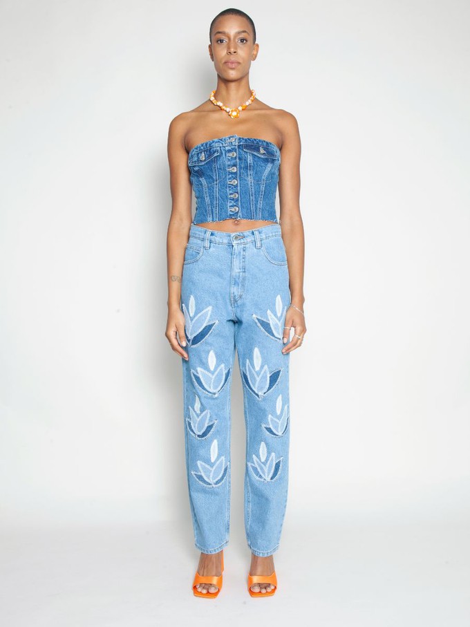 High Waisted Organic Mom Fit Denim Leaf Jeans from Fanfare Label