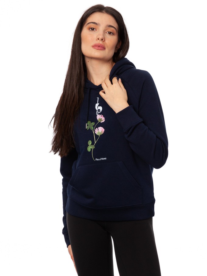 Glücksklee Hoodie navy from FellHerz T-Shirts - bio, fair & vegan