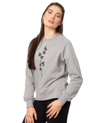 Glücksklee Raglan Sweater grey melange from FellHerz T-Shirts - bio, fair & vegan