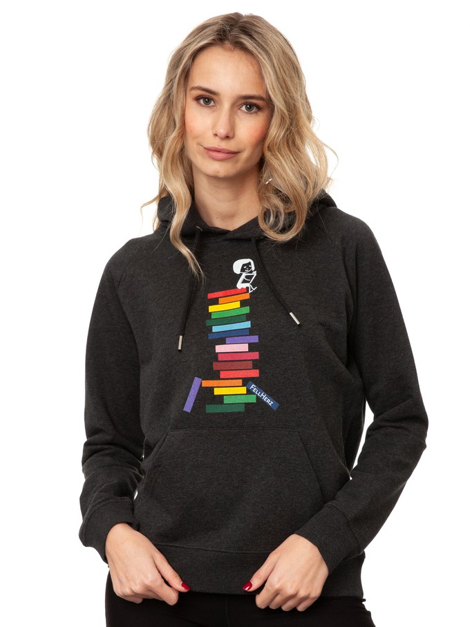 Books Girl Hoodie dark heather grey from FellHerz T-Shirts - bio, fair & vegan