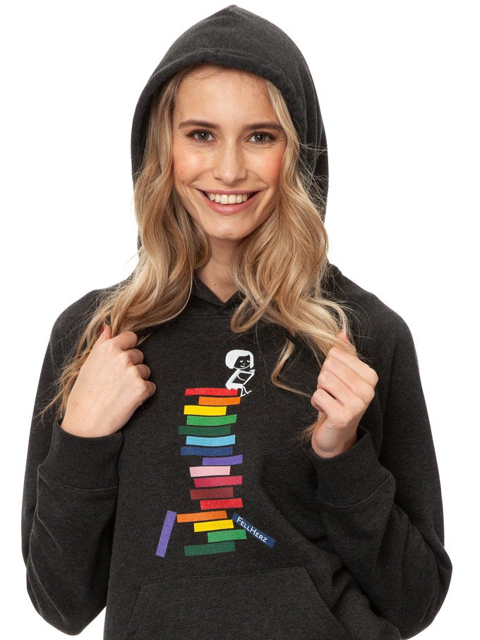 Books Girl Hoodie dark heather grey from FellHerz T-Shirts - bio, fair & vegan