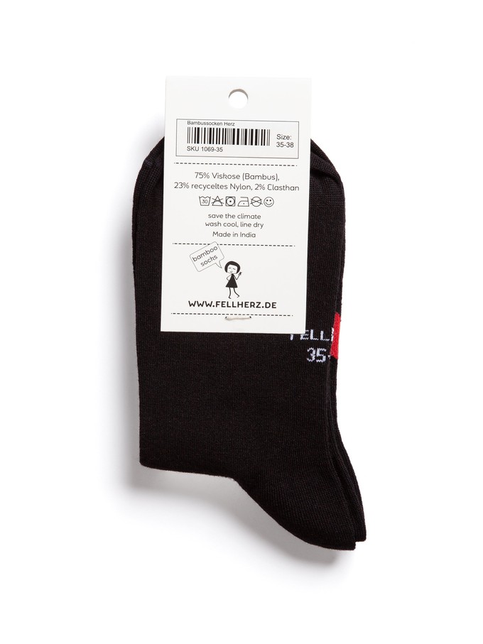 Socken mit Viskose (aus Bambus-Cellulose) Herz schwarz from FellHerz T-Shirts - bio, fair & vegan