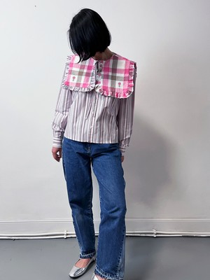 The "bOaN series" Pink Stiped TH Shirt - Statement collar - M from Fitolojio Workshop