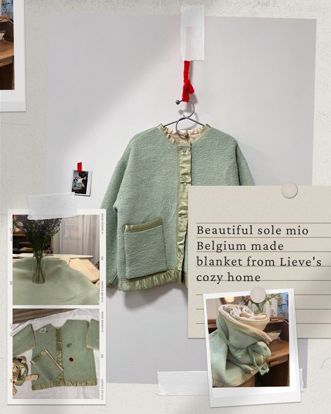 Our "MINT & BUTTER "  Reversible wool Blanket Made COAT - S- from Fitolojio Workshop