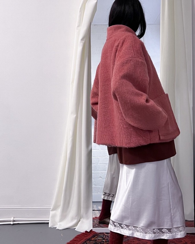 Our "Mr  CRAMER ROUGE PINK"  wool Blanket Made COAT - L- (Fit M/L) from Fitolojio Workshop