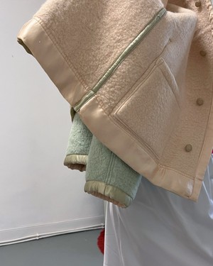 Our "MINT & BUTTER "  Reversible wool Blanket Made COAT - S- from Fitolojio Workshop