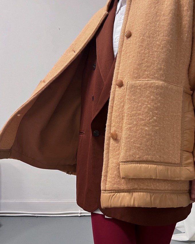 Our "DEEP PEACH"  wool Blanket Made COAT - M from Fitolojio Workshop