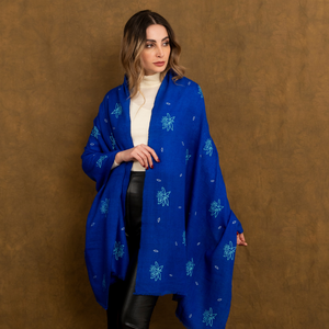 Royal Blue Cashmere Scarf With Hand Embroidery from Heritage Moda